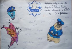 Plakat namalowany od dzieci dla policjantów.