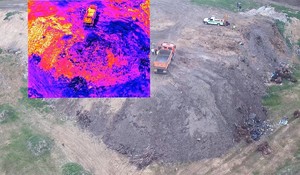 składowisko odpadów widok z drona z termowizją