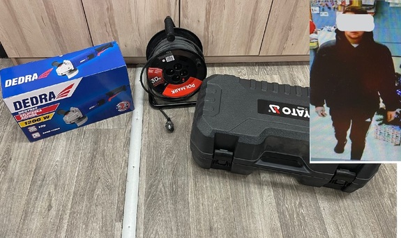 zabezpieczone narzędzia, wizerunek podejrzanego