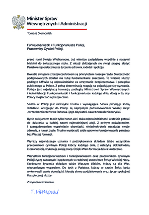 życzenia od ministra MSWiA