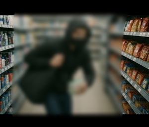 rozmazany obraz, złodziej na terenie sklepu