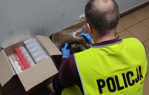policjant i zabezpieczony tytoń