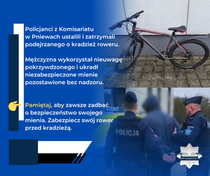 policjanci z zatrzymanym; odzyskany rower