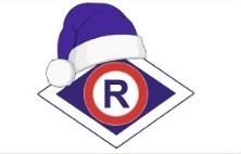 logo WRD w niebieskiej czapce Świętego Mikołaja