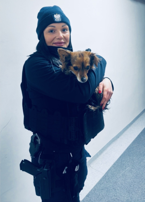 uratowany pies z policjantką