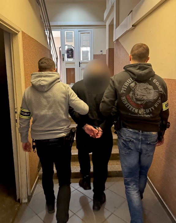 policjanci z zatrzymanym; zabezpieczone narkotyki