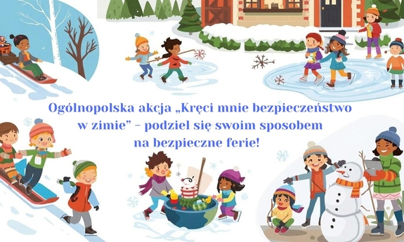 plakat do akcji - dzieci bawiące się na śniegu