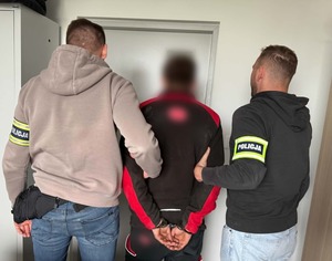policjanci z zatrzymanym; odzyskany towar