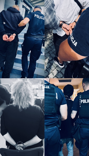 policjanci z zatrzymanymi