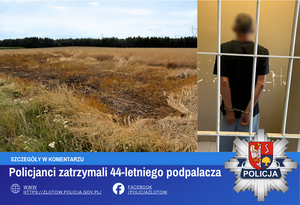 mężczyzna z rękoma skutymi kajdankami stoi w celi za kratkami; spalona część pola