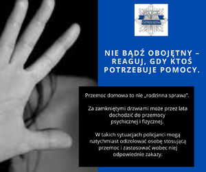 dłoń; napis: nie bądź obojętny, reaguj gdy ktoś potrzebuje pomocy