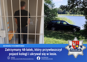 sprawca kradzieży w celi; odzyskany samochód