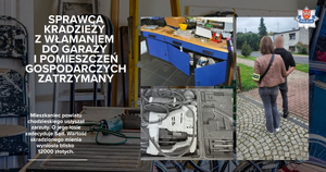 miejsce włamania/ policjantka z zatrzymanym