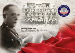 zdjęcie kolorowe pocztówki upamiętniającej kom. Józefa Wróblewskiego